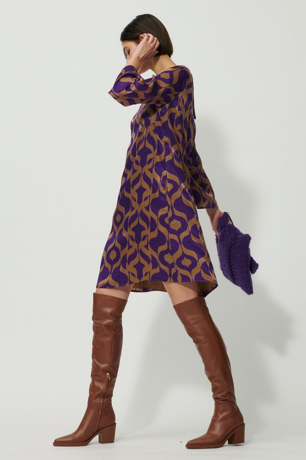 Luisa Cerano grafische jurk-100% zijde-DAMES JURKEN-Paars