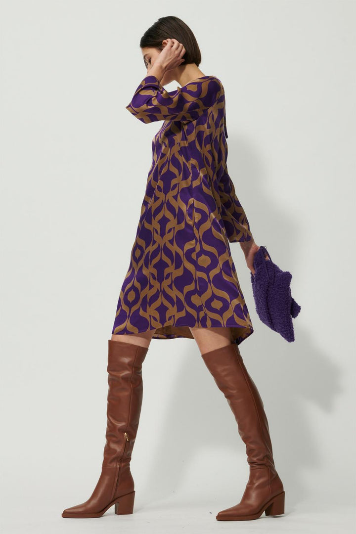 Luisa Cerano grafische jurk-100% zijde-DAMES JURKEN-Paars