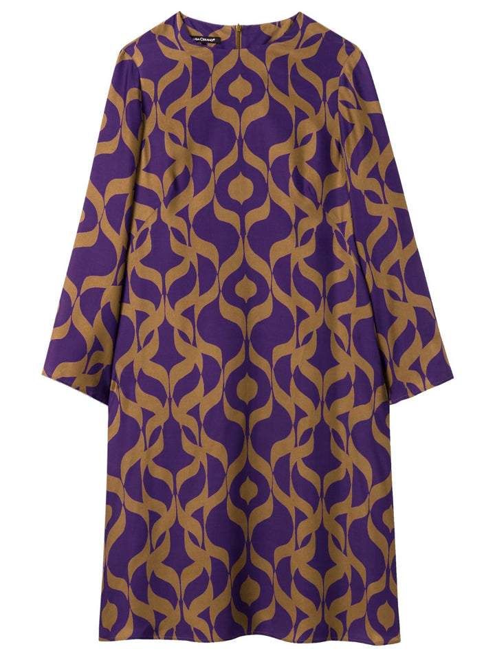 Luisa Cerano grafische jurk-100% zijde-DAMES JURKEN-Paars