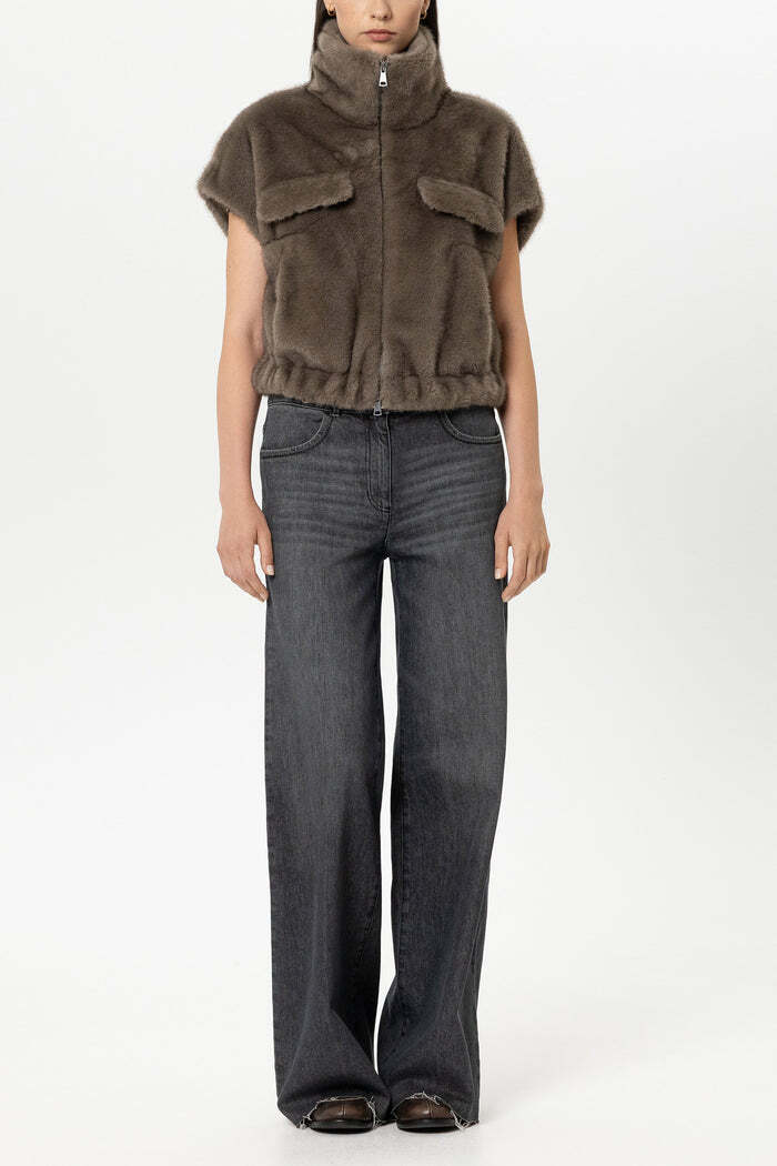 Luisa Cerano Imitatiebont Gilet – Antraciet-100% Polyester-DAMES TRUIEN & VESTEN-Antraciet