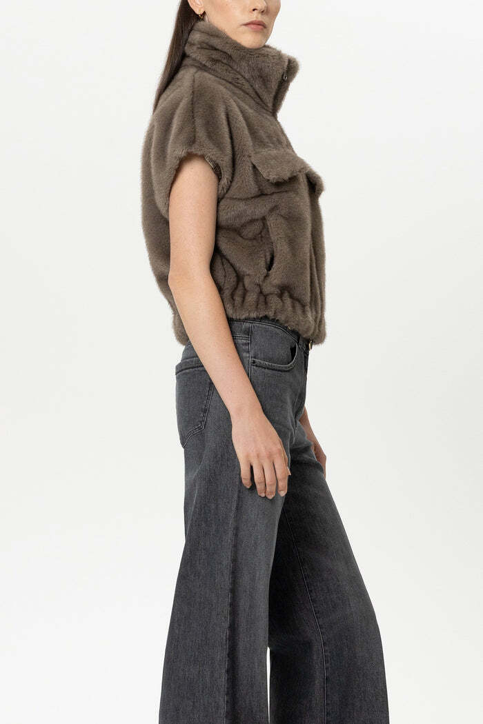 Luisa Cerano Imitatiebont Gilet – Antraciet-100% Polyester-DAMES TRUIEN & VESTEN-Antraciet