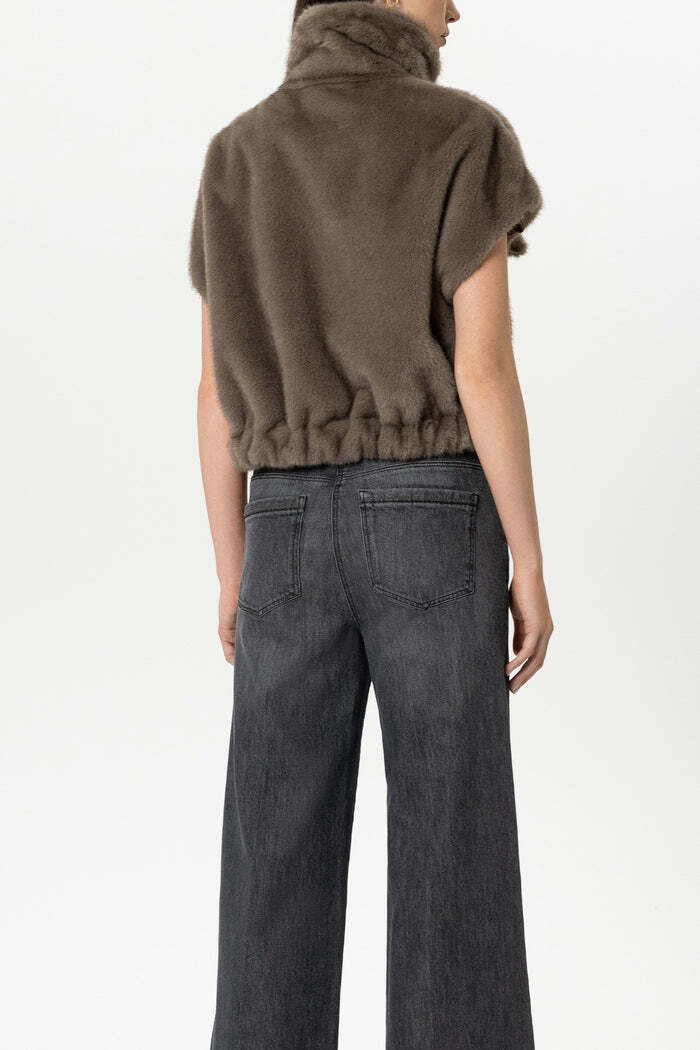 Luisa Cerano Imitatiebont Gilet – Antraciet-100% Polyester-DAMES TRUIEN & VESTEN-Antraciet