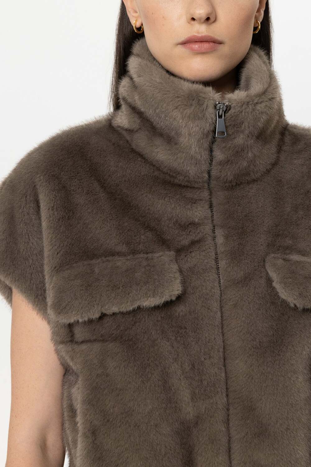 Luisa Cerano Imitatiebont Gilet – Antraciet-100% Polyester-DAMES TRUIEN & VESTEN-Antraciet