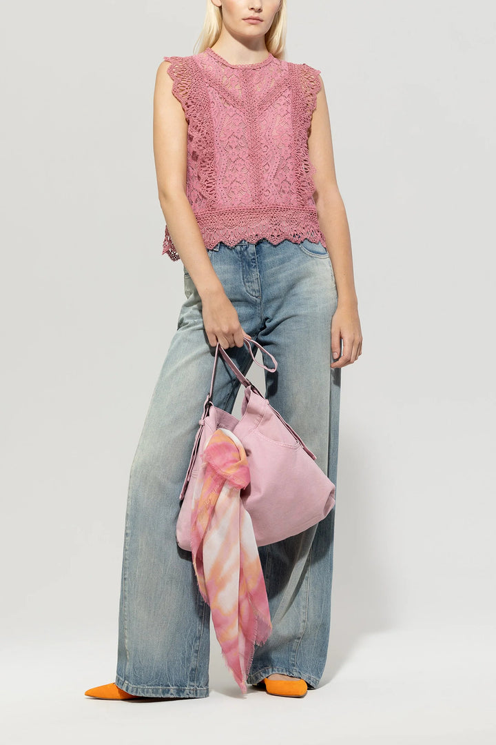 Luisa Cerano Kanten Blouse met Borduursels-35% katoen, 35% polyamide, 30% viskose-DAMES TOPS & BLOUSES-Roze