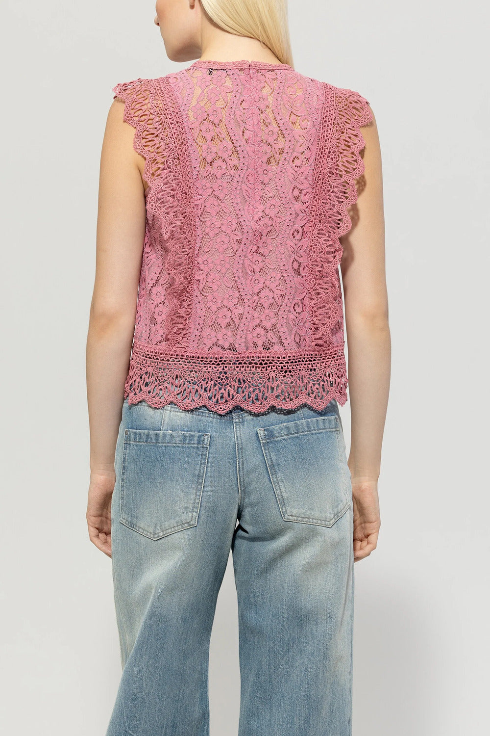Luisa Cerano Kanten Blouse met Borduursels-35% katoen, 35% polyamide, 30% viskose-DAMES TOPS & BLOUSES-Roze