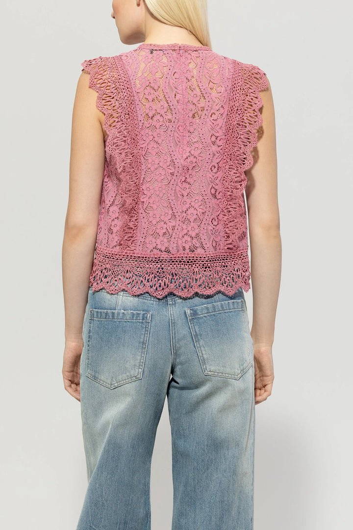 Luisa Cerano Kanten Blouse met Borduursels-35% katoen, 35% polyamide, 30% viskose-DAMES TOPS & BLOUSES-Roze