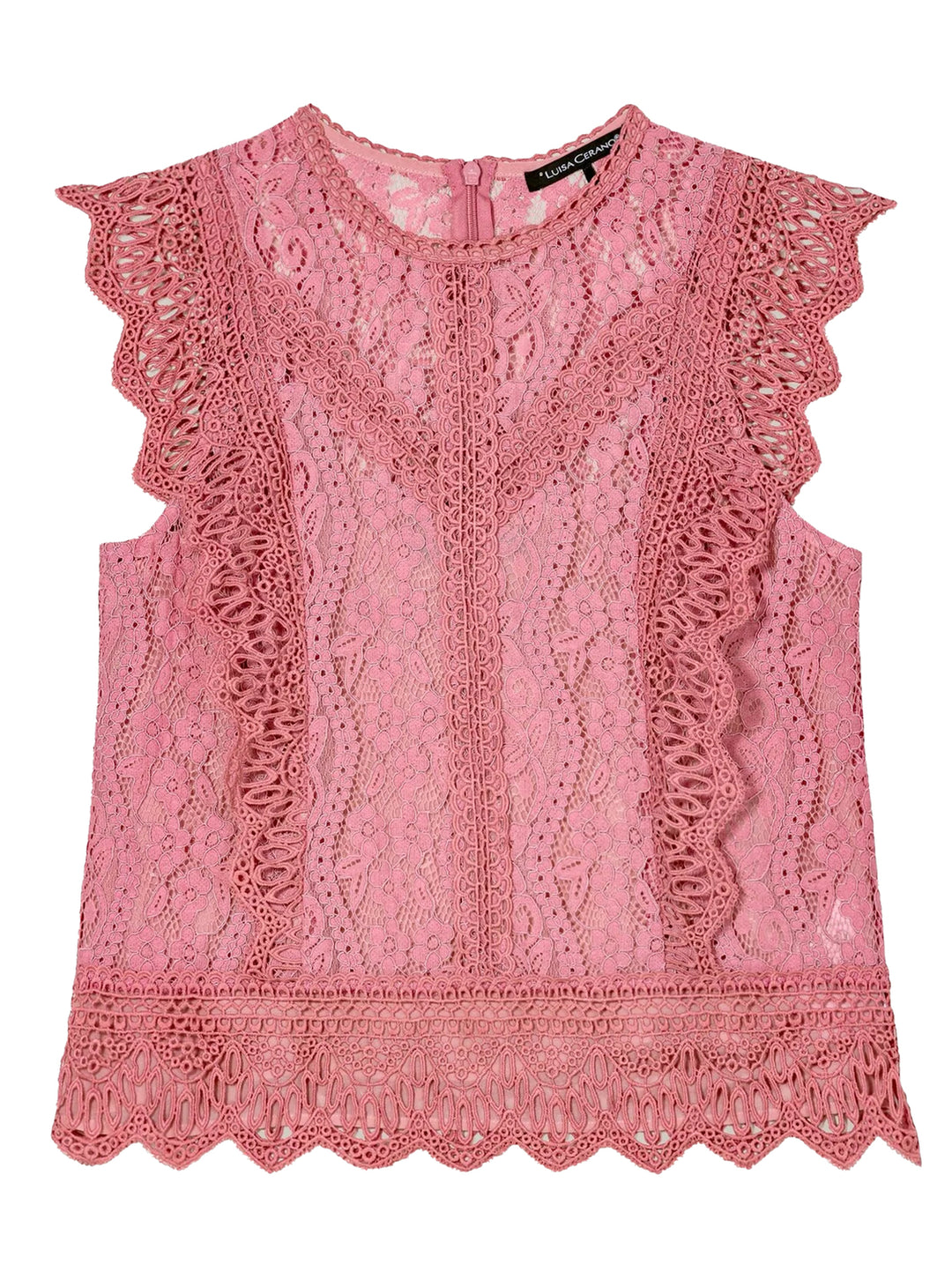 Luisa Cerano Kanten Blouse met Borduursels-35% katoen, 35% polyamide, 30% viskose-DAMES TOPS & BLOUSES-Roze