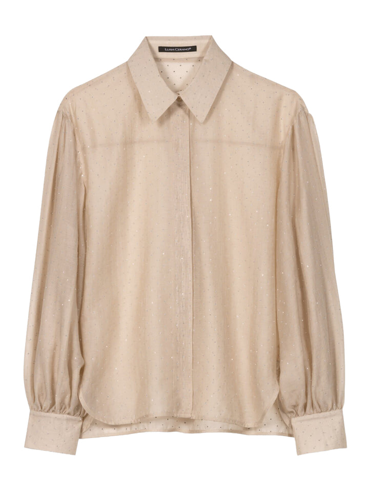 Luisa Cerano – Lange Mouw Blouse Bruin-74% tencel, 26% polyamide-DAMES TOPS & BLOUSES-Bruin