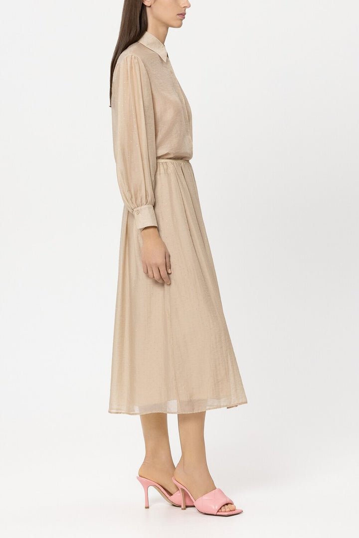 Luisa Cerano – Lange Mouw Blouse Bruin-74% tencel, 26% polyamide-DAMES TOPS & BLOUSES-Bruin