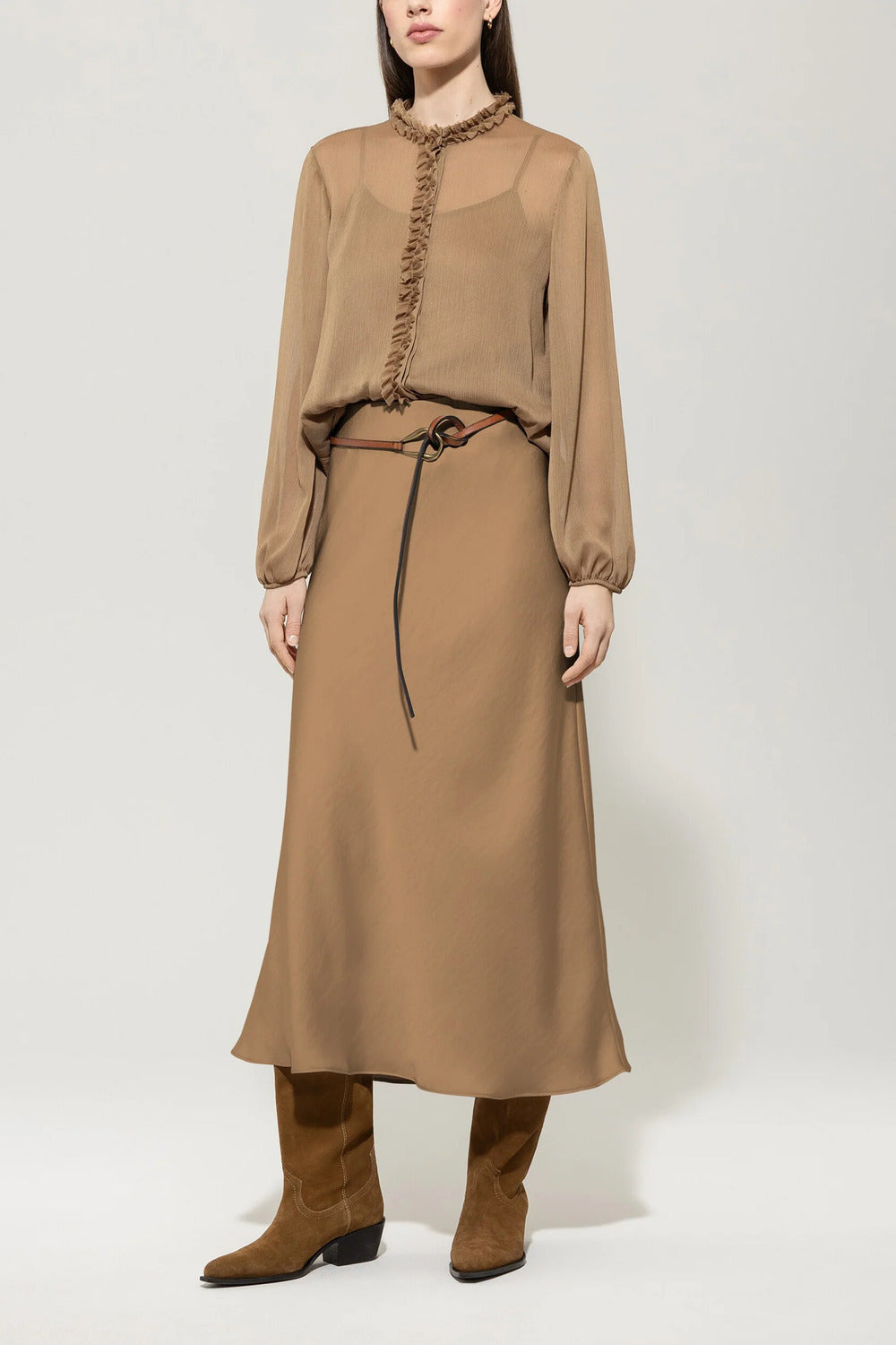 Luisa Cerano Lange Rok – Bruin-100% polyester-DAMES ROKKEN-Bruin