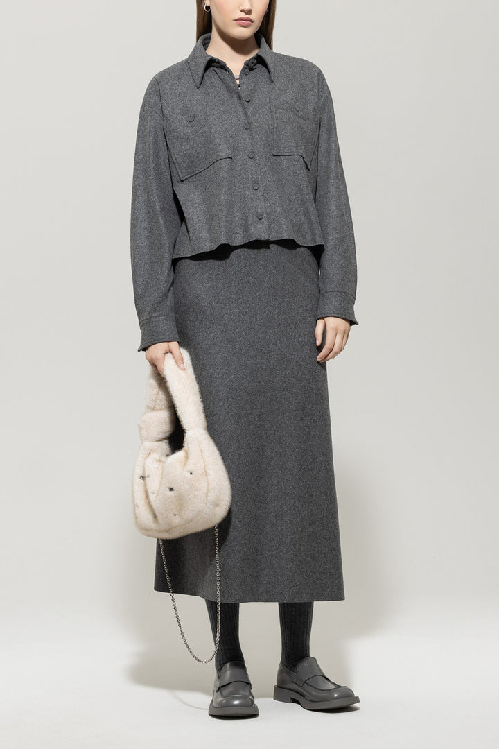 Luisa Cerano Lange Rok – Grijs-58% wol, 39% polyamide, 3% elastaan-DAMES ROKKEN-Grijs