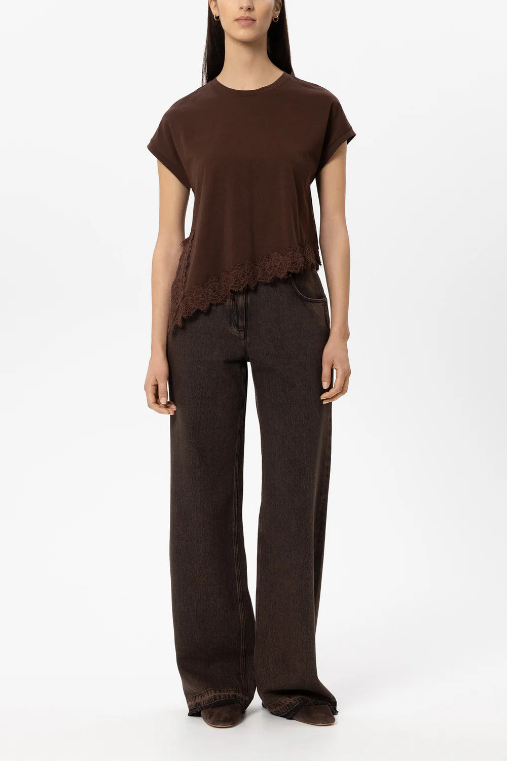 Luisa Cerano Lingerie Shirt – Bruin-100% katoen-DAMES TOPS & BLOUSES-Bruin