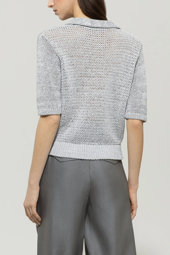 Luisa Cerano Linnen Blend Polo-55% linnen, 30% viskose, 18% polyester, 4% katoen, 3% polyamide-DAMES TOPS & BLOUSES-Grijs