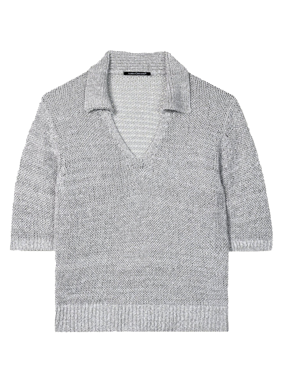 Luisa Cerano Linnen Blend Polo-55% linnen, 30% viskose, 18% polyester, 4% katoen, 3% polyamide-DAMES TOPS & BLOUSES-Grijs
