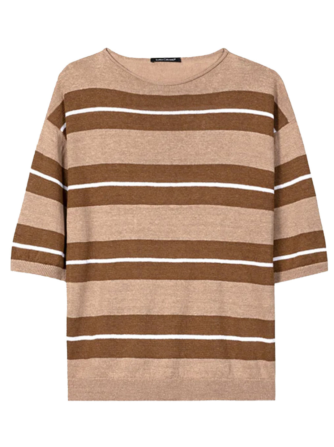 Luisa Cerano linnen trui met preppy streep – Bruin-100% linnen-DAMES TRUIEN & VESTEN-Bruin