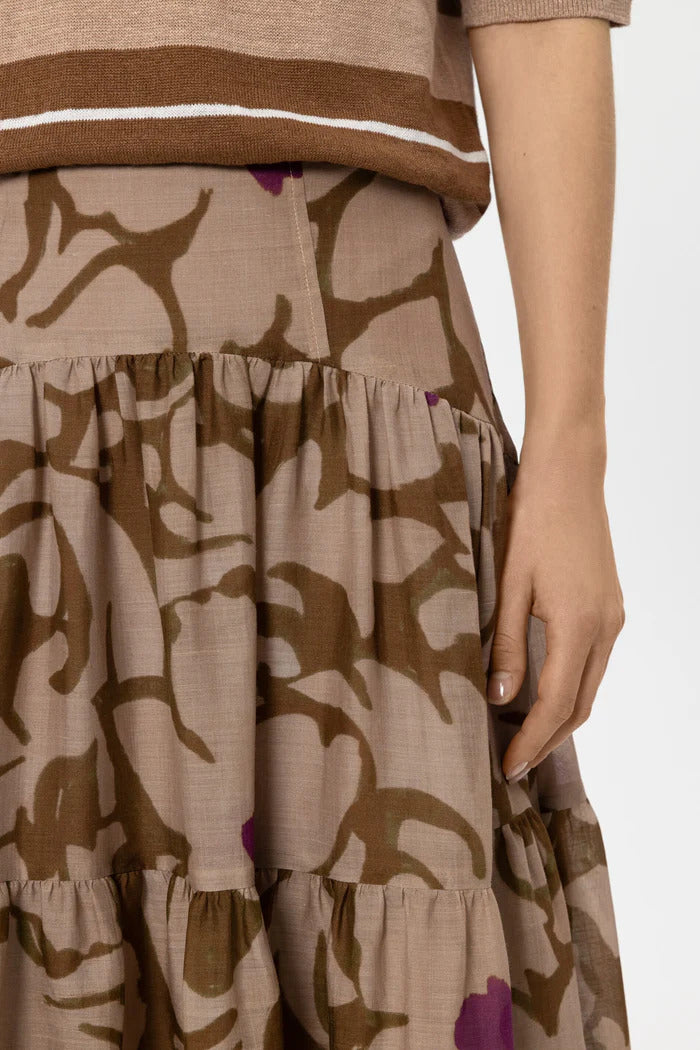 Luisa Cerano Maxi rok met bloemenprint – Bruin-52% lyocell, 48% ramee-DAMES ROKKEN-Bruin
