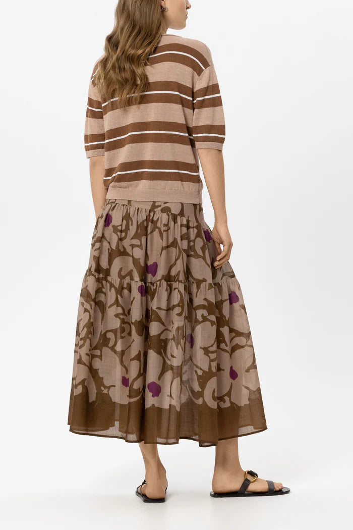 Luisa Cerano Maxi rok met bloemenprint – Bruin-52% lyocell, 48% ramee-DAMES ROKKEN-Bruin