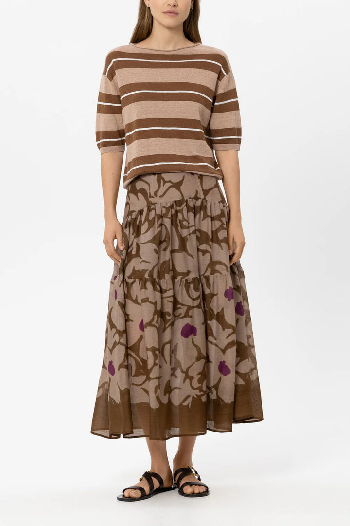 Luisa Cerano Maxi rok met bloemenprint – Bruin-52% lyocell, 48% ramee-DAMES ROKKEN-Bruin