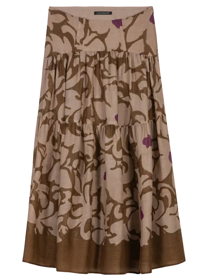 Luisa Cerano Maxi rok met bloemenprint – Bruin-52% lyocell, 48% ramee-DAMES ROKKEN-Bruin
