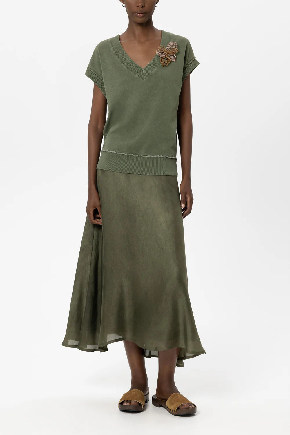 Luisa Cerano Maxi-rok van Zijden-Mix – Groen-85% rayon, 15% zijde-DAMES ROKKEN-Groen