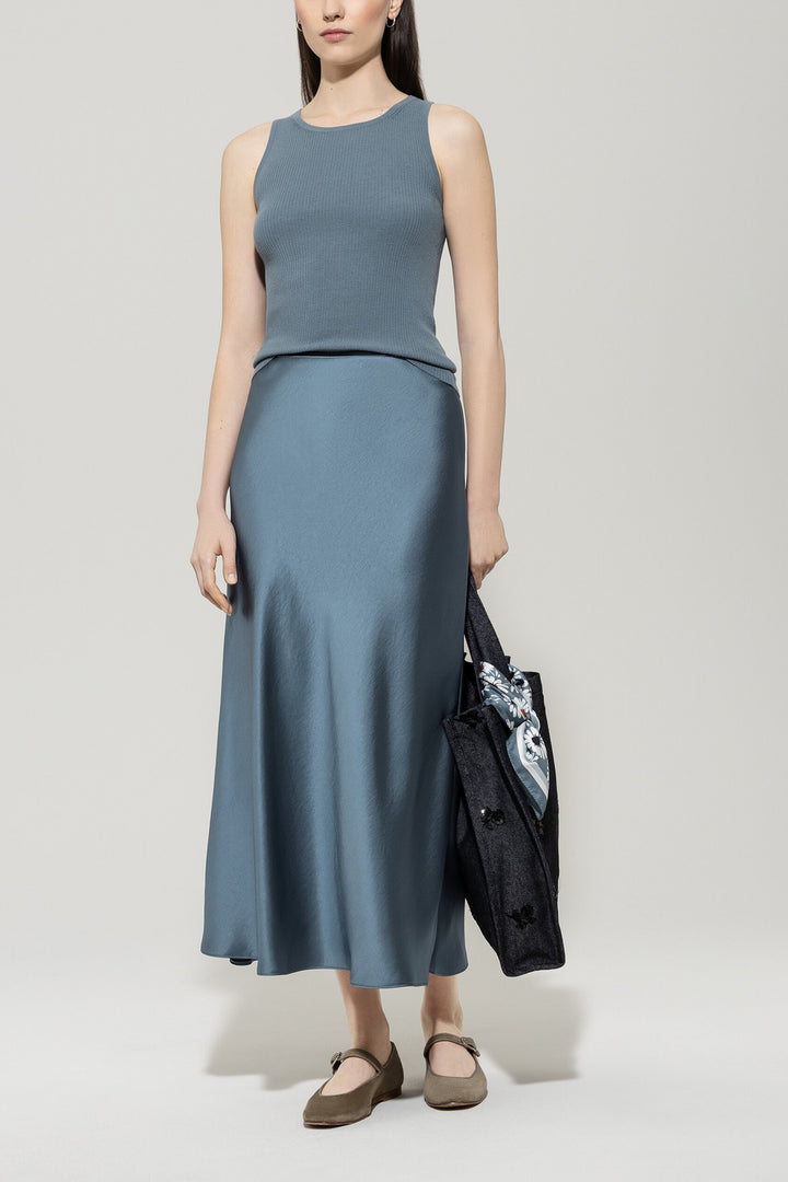 Luisa Cerano Maxi Rok Zijdeachtig – Blauw-100% polyester-DAMES ROKKEN-Blauw