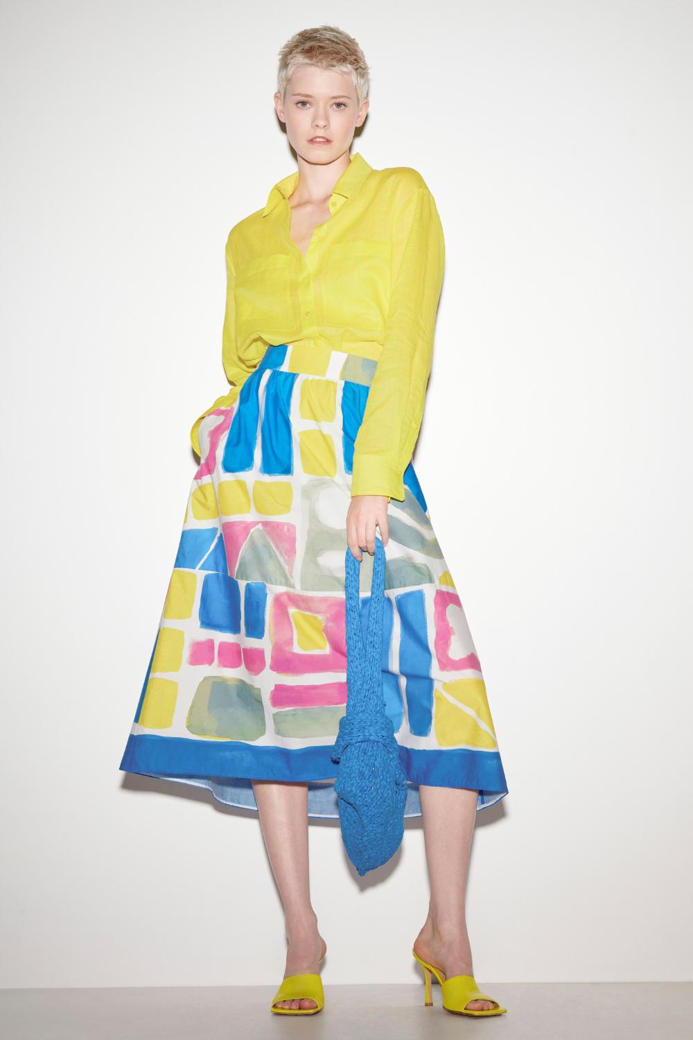 Luisa Cerano midi rok print-100% katoen-DAMES ROKKEN-Blauw