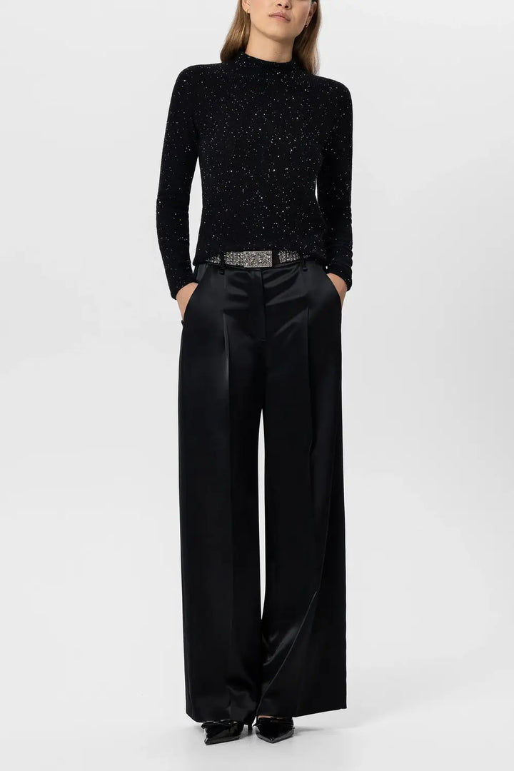 Luisa Cerano Pantalon – Zwart-80% triacetaat, 20% polyester-DAMES BROEKEN-Zwart