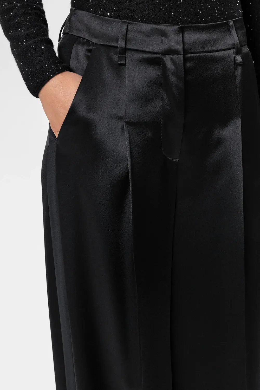 Luisa Cerano Pantalon – Zwart-80% triacetaat, 20% polyester-DAMES BROEKEN-Zwart