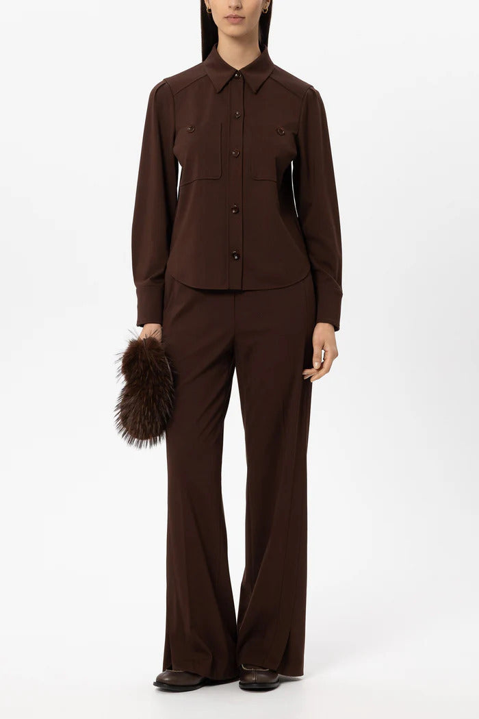 Luisa Cerano Punto-Milano Blouse – Bruin-53% viscose, 41% polyamide, 6% elastaan-DAMES TOPS & BLOUSES-Bruin