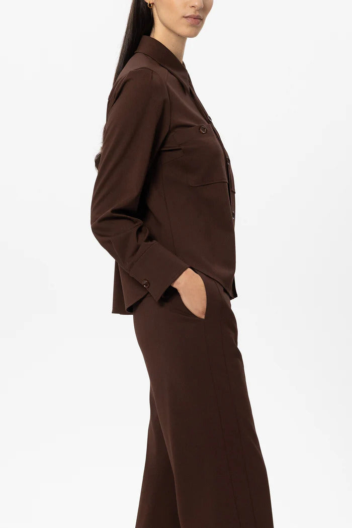 Luisa Cerano Punto-Milano Blouse – Bruin-53% viscose, 41% polyamide, 6% elastaan-DAMES TOPS & BLOUSES-Bruin