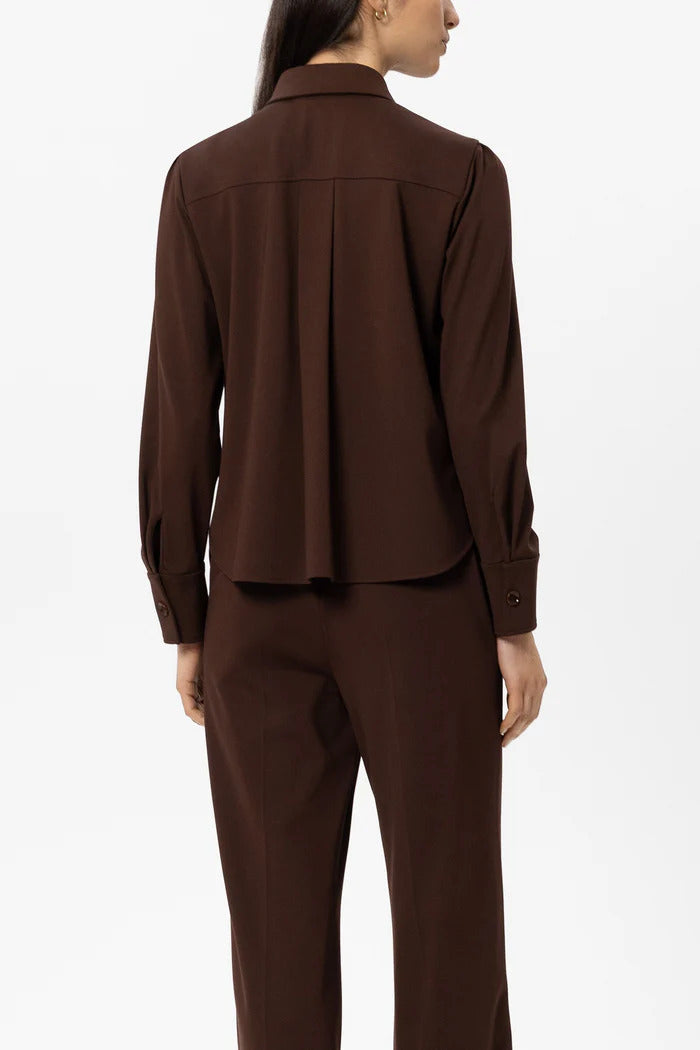Luisa Cerano Punto-Milano Blouse – Bruin-53% viscose, 41% polyamide, 6% elastaan-DAMES TOPS & BLOUSES-Bruin