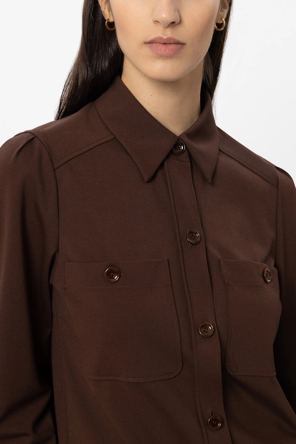 Luisa Cerano Punto-Milano Blouse – Bruin-53% viscose, 41% polyamide, 6% elastaan-DAMES TOPS & BLOUSES-Bruin