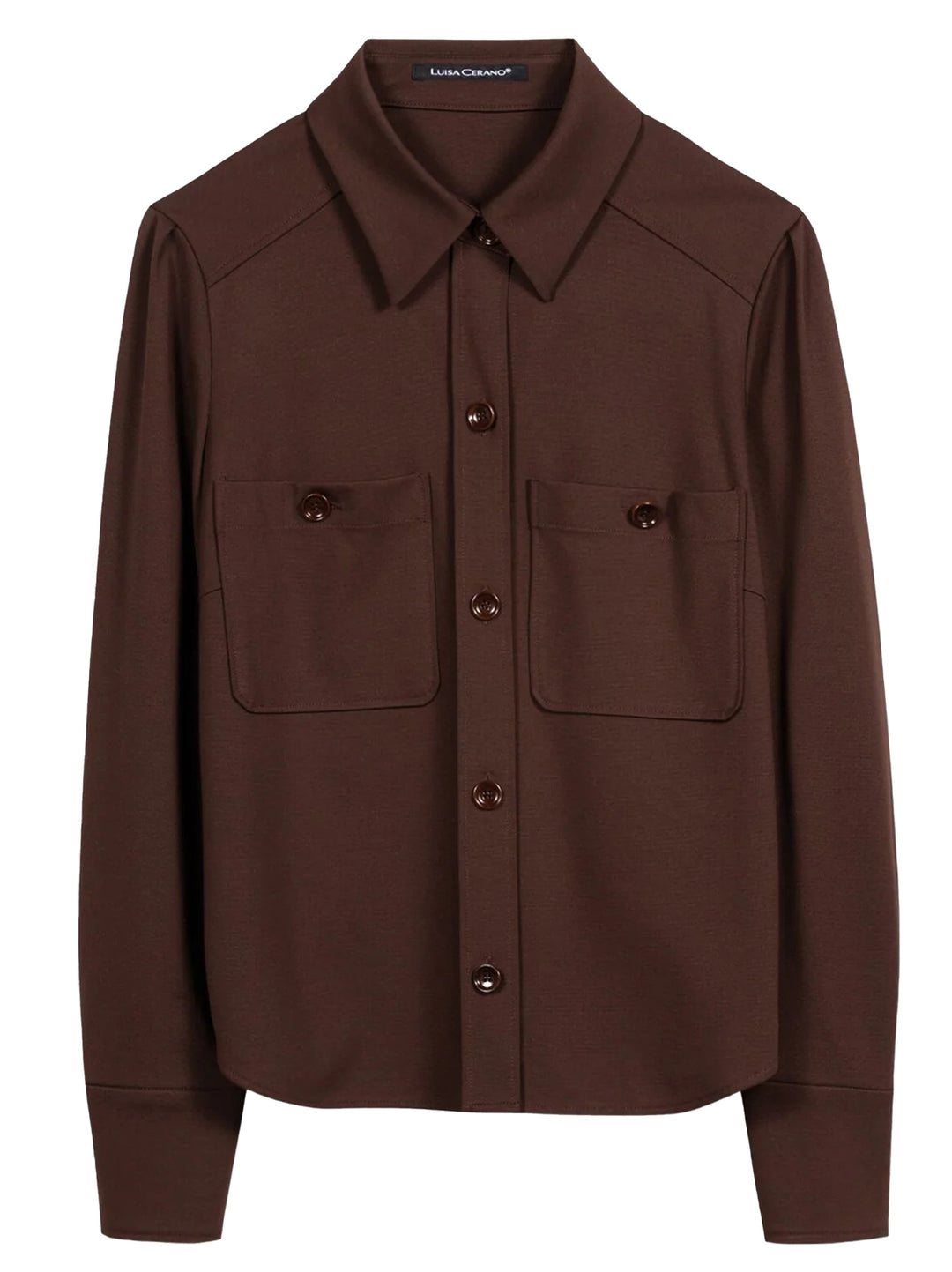 Luisa Cerano Punto-Milano Blouse – Bruin-53% viscose, 41% polyamide, 6% elastaan-DAMES TOPS & BLOUSES-Bruin