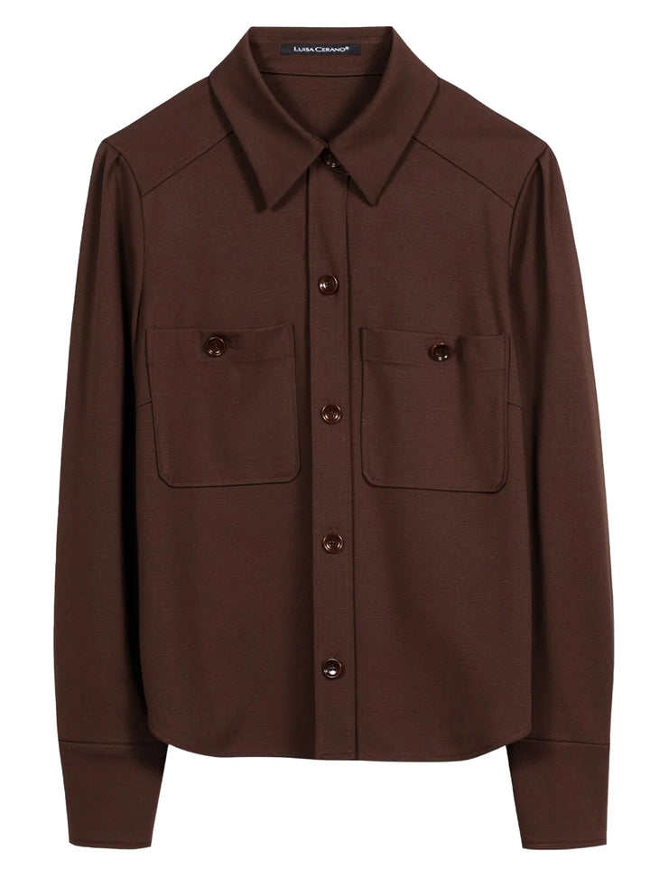 Luisa Cerano Punto-Milano Blouse – Bruin-53% viscose, 41% polyamide, 6% elastaan-DAMES TOPS & BLOUSES-Bruin