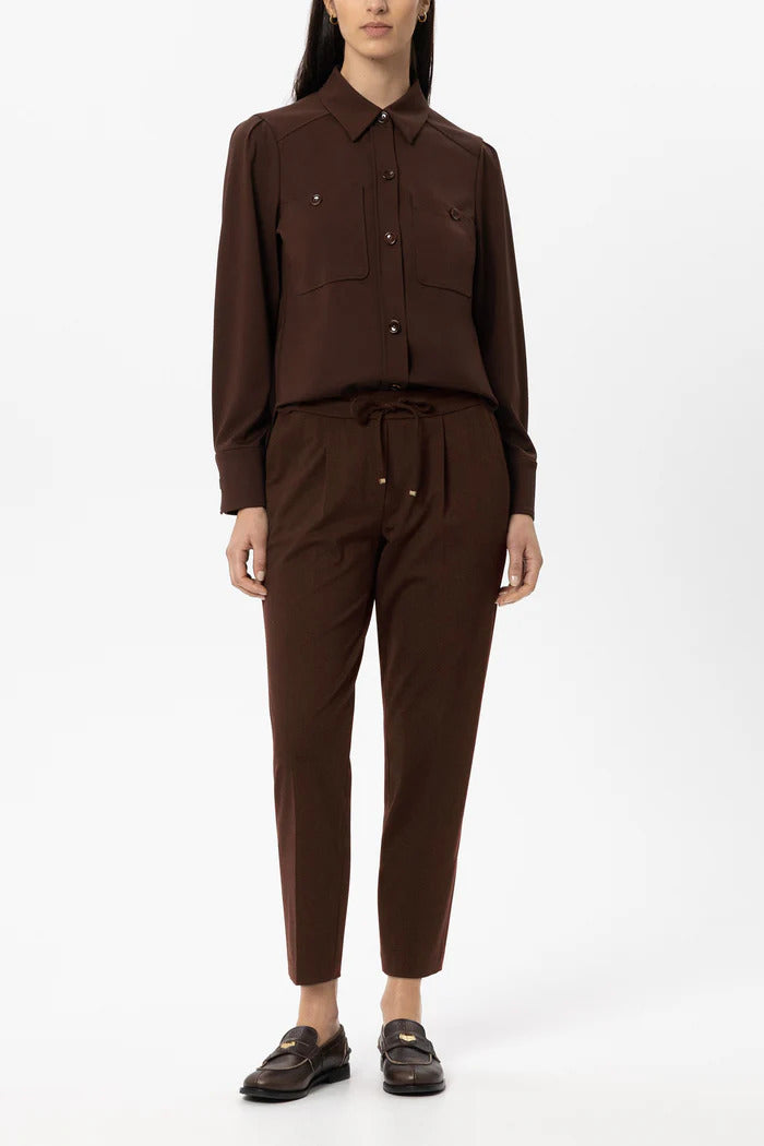 Luisa Cerano Punto-Milano Joggpants – Bruin-53% viscose, 41% polyamide, 6% elastaan-DAMES BROEKEN-Bruin