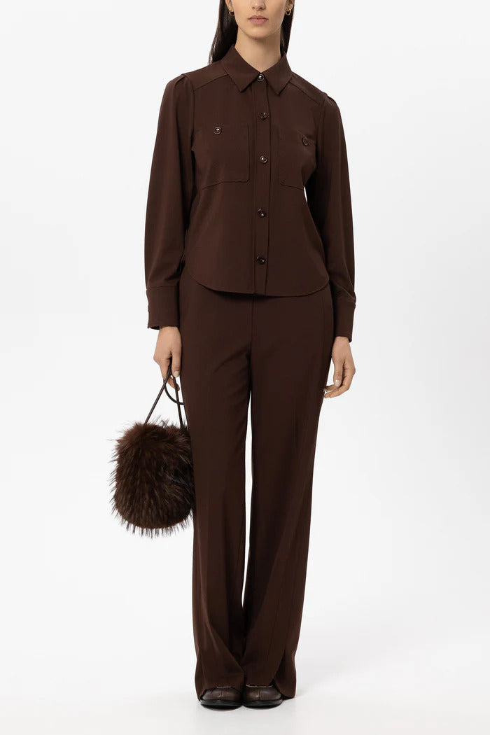 Luisa Cerano Punto-Milano Wideleg Pantalon – Bruin-53% viscose, 41% polyamide, 6% elastaan-DAMES BROEKEN-Bruin