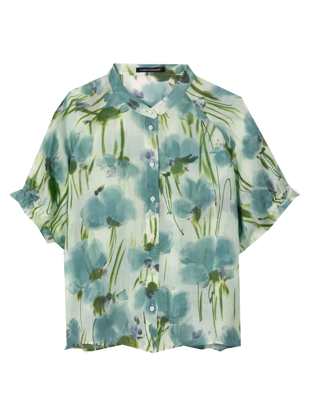 Luisa Cerano Ramie blouse met bloemenprint-52% lyocell, 48% rayon-DAMES TOPS & BLOUSES-Groen