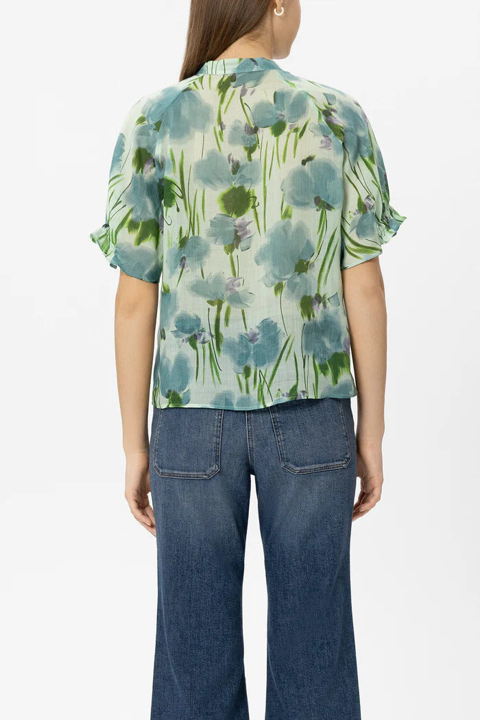 Luisa Cerano Ramie blouse met bloemenprint-52% lyocell, 48% rayon-DAMES TOPS & BLOUSES-Groen