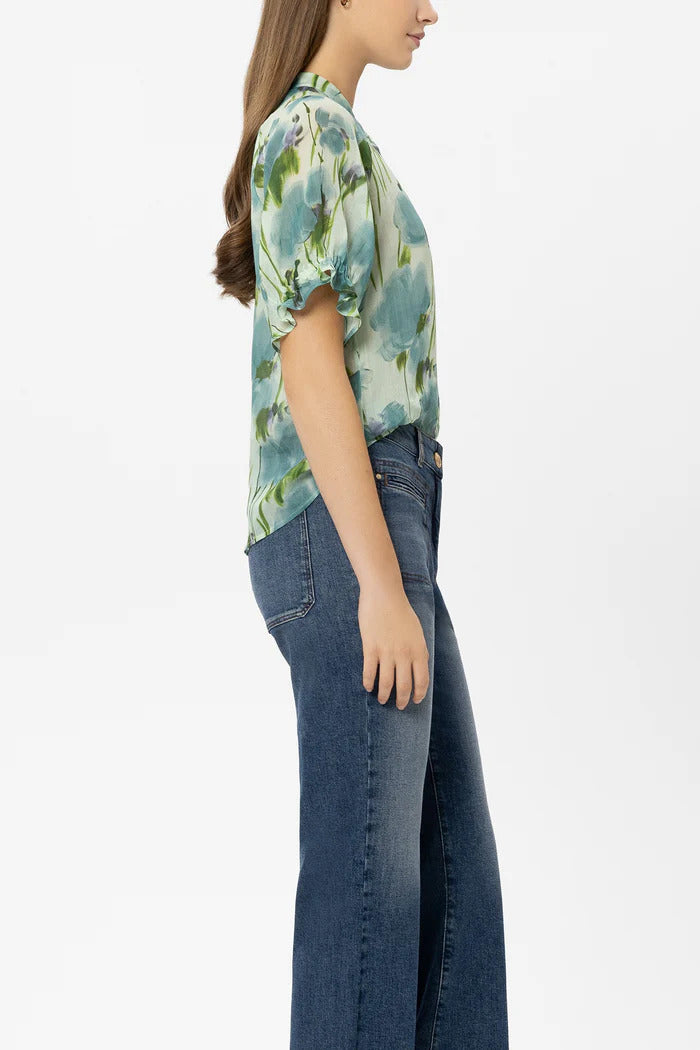 Luisa Cerano Ramie blouse met bloemenprint-52% lyocell, 48% rayon-DAMES TOPS & BLOUSES-Groen