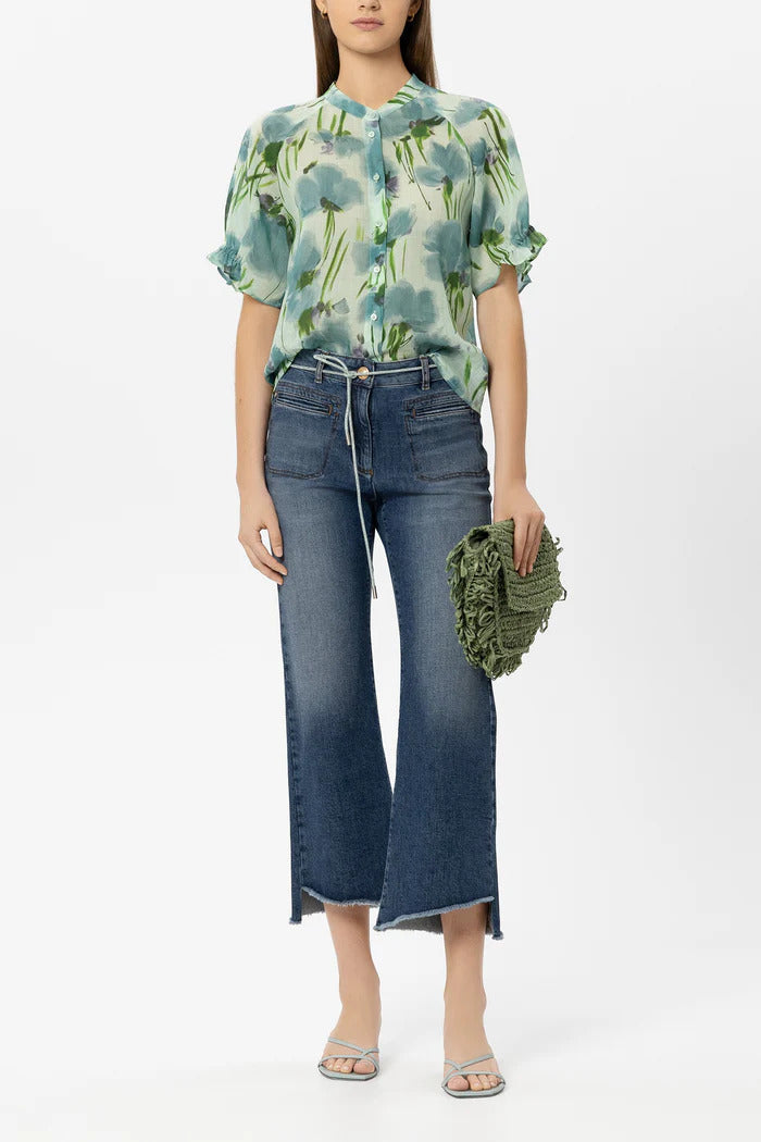 Luisa Cerano Ramie blouse met bloemenprint-52% lyocell, 48% rayon-DAMES TOPS & BLOUSES-Groen