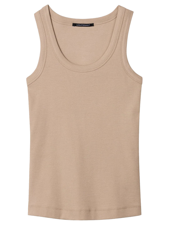 Luisa Cerano Rib Tanktop – Beige-100% katoen-DAMES TOPS & BLOUSES-Beige