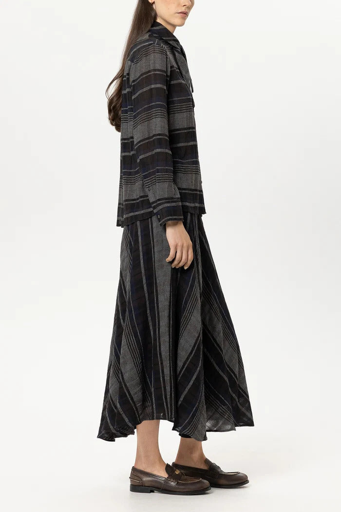 Luisa Cerano Ruitblouse met Strik – Grijs-47% Viskose, 33% Baumwolle, 20% Schurwolle-DAMES TOPS & BLOUSES-DIVERSEN UNI