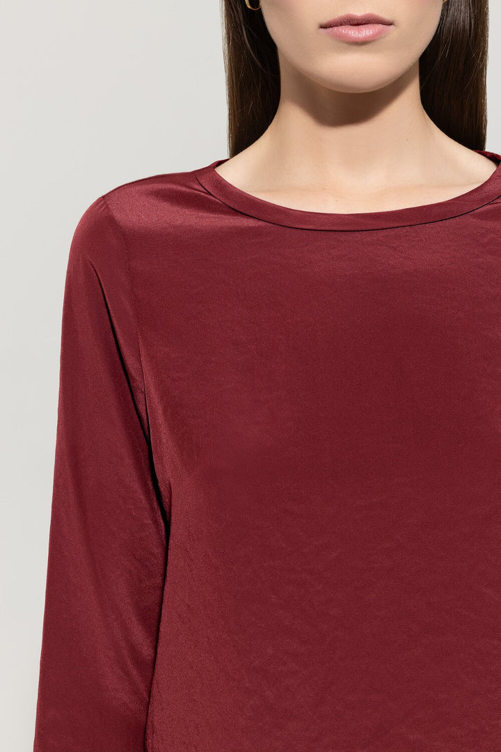 Luisa Cerano Satin Touch Top – Bordeaux-Voorkant en mouwen: 100% polyester<br />Rug: 50% modal, 50% katoen-DAMES TOPS & B