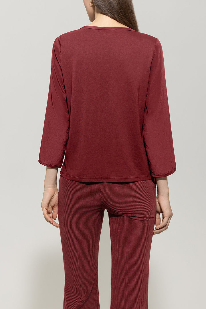 Luisa Cerano Satin Touch Top – Bordeaux-Voorkant en mouwen: 100% polyester<br />Rug: 50% modal, 50% katoen-DAMES TOPS & B