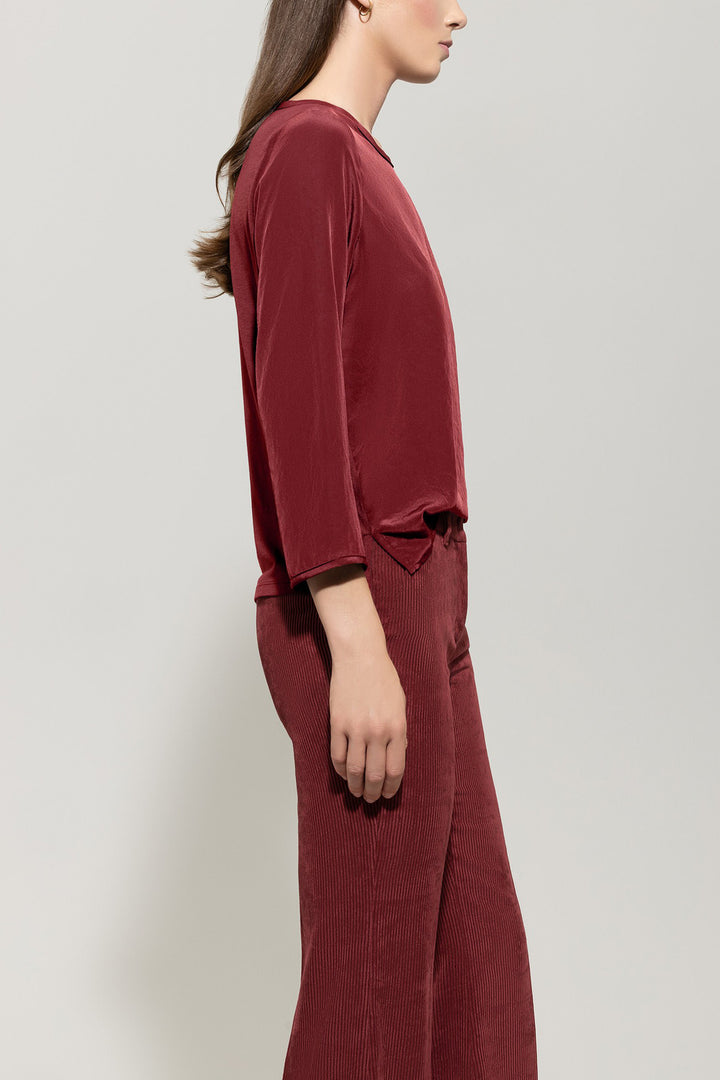 Luisa Cerano Satin Touch Top – Bordeaux-Voorkant en mouwen: 100% polyester<br />Rug: 50% modal, 50% katoen-DAMES TOPS & B