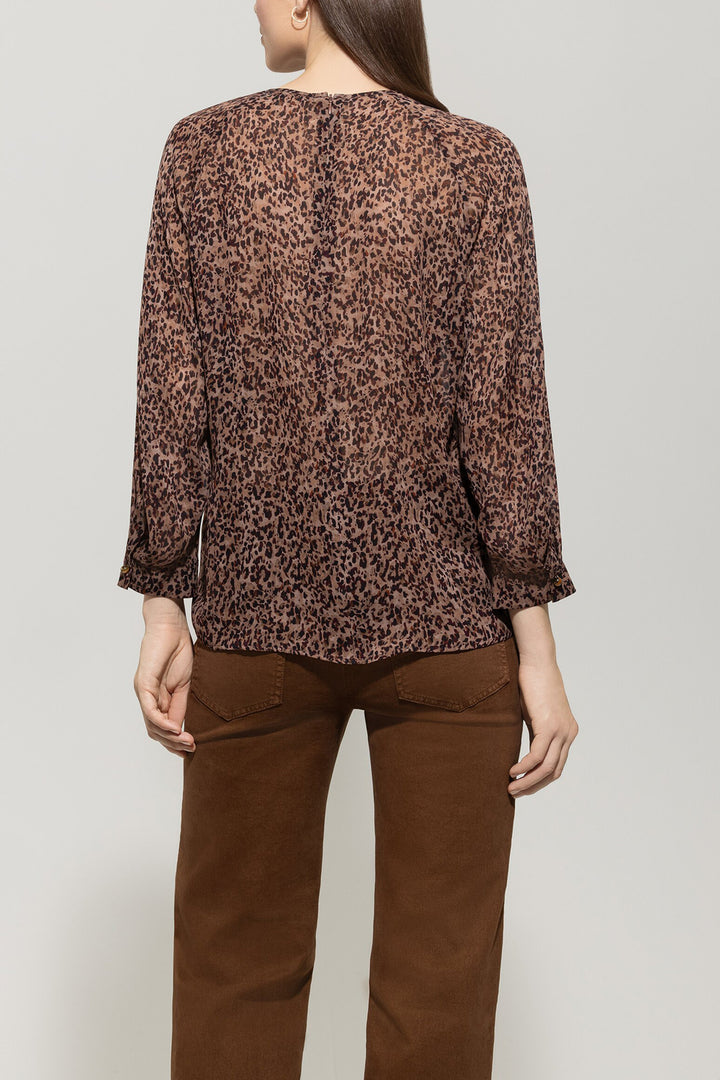 Luisa Cerano Semi-Transparante Blouse – Bruin-100% viscose-DAMES TOPS & BLOUSES-Bruin