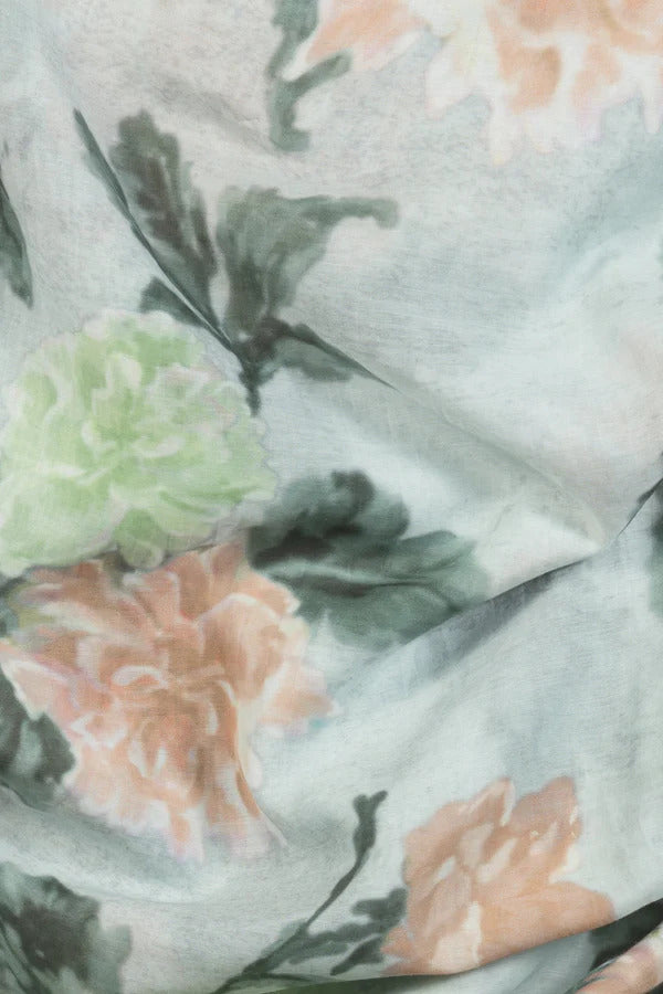 Luisa Cerano Sjaal met Bloemenprint-72% katoen, 28% zijde-DAMES ACCESSOIRES-Groen