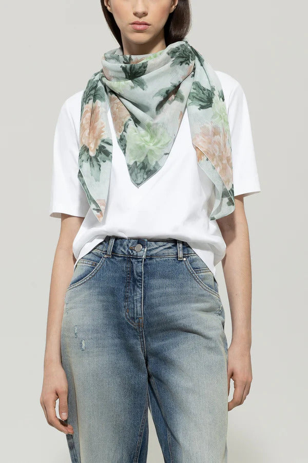 Luisa Cerano Sjaal met Bloemenprint-72% katoen, 28% zijde-DAMES ACCESSOIRES-Groen