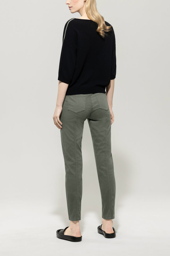 Luisa Cerano Slim Fit Pantalon – Groen-96% katoen, 4% elasthaan-DAMES BROEKEN-Groen