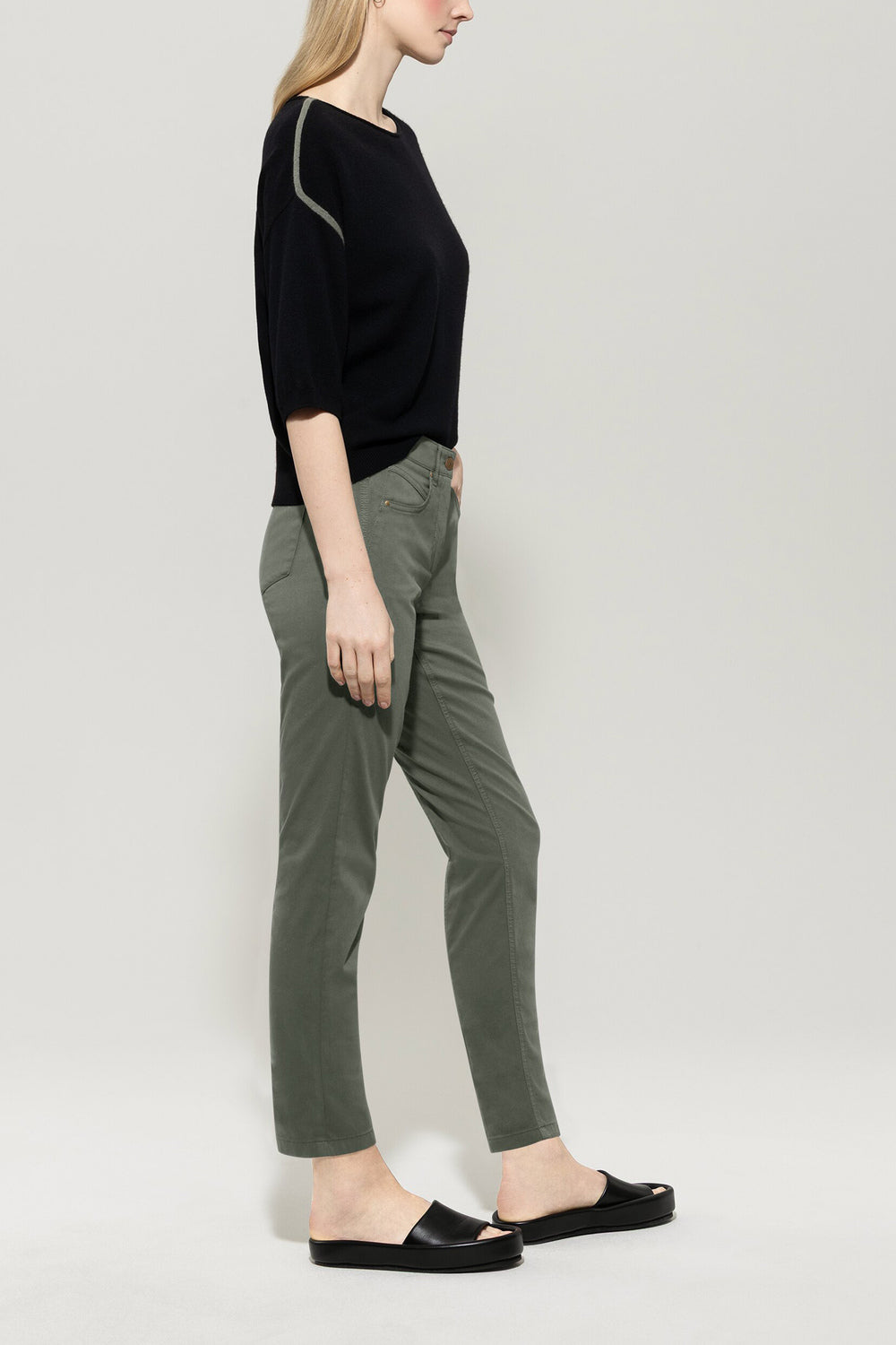 Luisa Cerano Slim Fit Pantalon – Groen-96% katoen, 4% elasthaan-DAMES BROEKEN-Groen